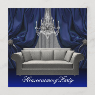 Blue Damask Sofa Chandelier Housewarming Party Kaart
