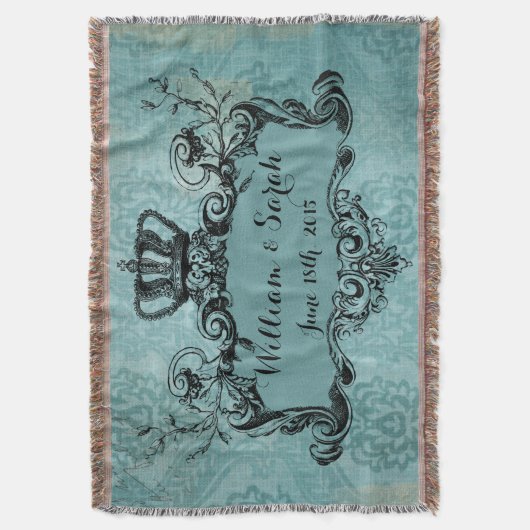 Blue Damask Special Wedding Royal Crown Throw Deken (Voorkant Verticaal)