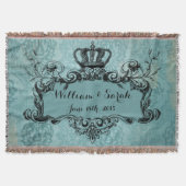 Blue Damask Special Wedding Royal Crown Throw Deken (Voorkant)