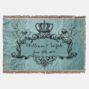 Blue Damask Special Wedding Royal Crown Throw Deken