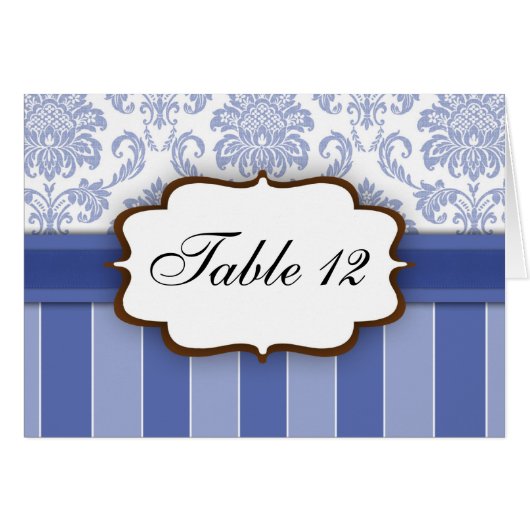 Blue Damask Stripe Table Number (Voorkant Horizontaal)