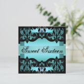 Blue Damask Sweet16 Elegante Verjaardag Uitnodigen Kaart (Staand voorkant)