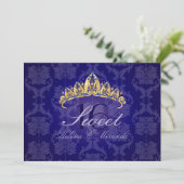 Blue Damask Sweet 16/ tiara/indigo uitnodigingen (Staand voorkant)