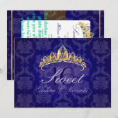 Blue Damask Sweet 16/ tiara/indigo uitnodigingen (Voorkant / Achterkant)