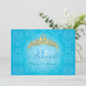 Blue Damask Sweet 16/ tiara/turquoise uitnodiginge Kaart (Staand voorkant)