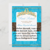 Blue Damask Sweet 16/ tiara/turquoise uitnodiginge Kaart (Achterkant)