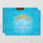 Blue Damask Sweet 16/ tiara/turquoise uitnodiginge Kaart (Voorkant / Achterkant)