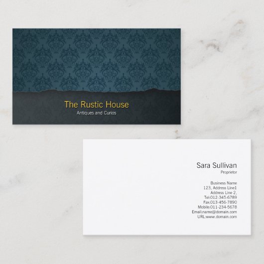 Blue Damask Tearaway Retail Visitekaartje (Voorkant / Achterkant)