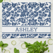 Blue Damask Theedoek (Gevouwen)