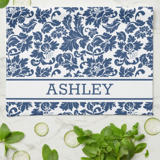 Blue Damask Theedoek (Gevouwen)