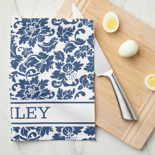 Blue Damask Theedoek (Quarter Fold)