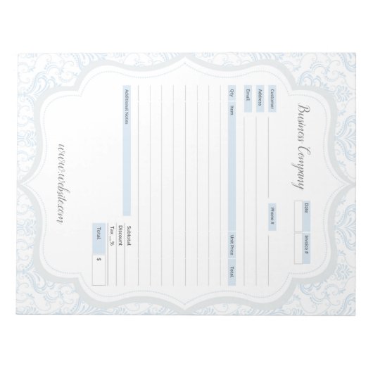 Blue Damask Thema Bestelformulier en Factuur Notit Notitieblok (Voorkant)