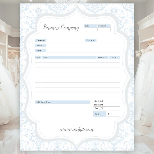 Blue Damask Thema Bestelformulier en Factuur Notit Notitieblok