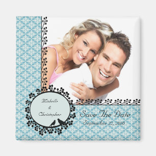 Blue Damask Tortelduifjes Photo Save the Date Magn Magneet