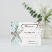 Blue Damask Tropical Wedding Response Card RSVP Kaartje (Staand voorkant)