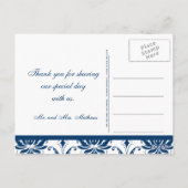 Blue Damask trouwfoto Dank u Briefkaart (Achterkant)