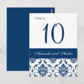 Blue Damask Trouwtafel Nummer Kaarten (Voorkant / Achterkant)
