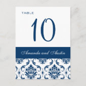 Blue Damask Trouwtafel Nummer Kaarten (Voorkant)