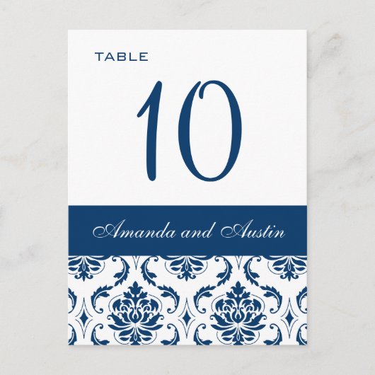 Blue Damask Trouwtafel Nummer Kaarten (Voorkant)