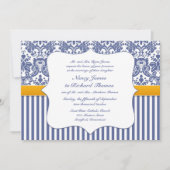 Blue Damask Wedding Flat Uitnodiging (Voorkant)