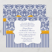 Blue Damask Wedding Flat Uitnodiging (Voorkant / Achterkant)