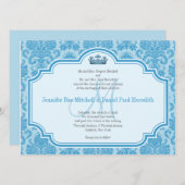 Blue Damask Wedding Invitting Monogram M Kaart (Voorkant / Achterkant)