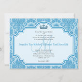 Blue Damask Wedding Invitting Monogram M Kaart (Voorkant)