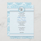 Blue Damask Wedding Kaart (Voorkant / Achterkant)