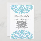 Blue Damask Wedding Kaart (Voorkant)