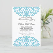 Blue Damask Wedding Kaart (Staand voorkant)