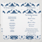 Blue Damask Wedding Program (Voorkant / Achterkant)