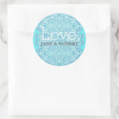 Blue Damask Wedding Ronde Sticker (Tas)