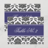 Blue Damask Wedding Table Number Briefkaart (Voorkant / Achterkant)