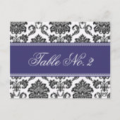 Blue Damask Wedding Table Number Briefkaart (Achterkant)