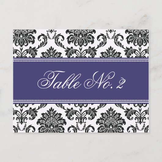 Blue Damask Wedding Table Number Briefkaart (Voorkant)