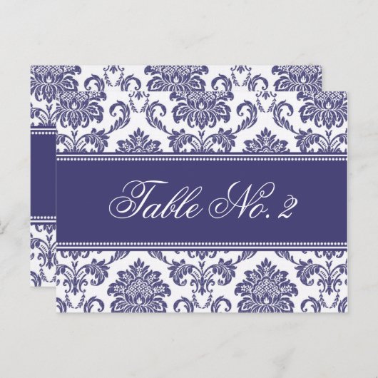 Blue Damask Wedding Table Number Briefkaart (Voorkant / Achterkant)
