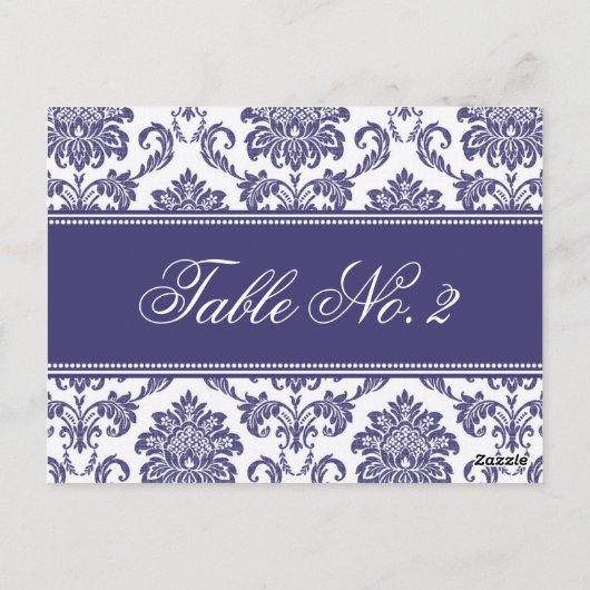 Blue Damask Wedding Table Number Briefkaart (Achterkant)