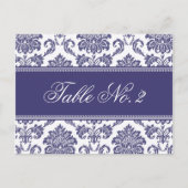 Blue Damask Wedding Table Number Briefkaart (Voorkant)
