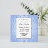 Blue Damask Wedding Uitnodiging (Staand voorkant)
