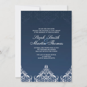 Blue Damask Wedding Uitnodiging