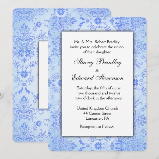 Blue Damask Wedding Uitnodiging (Voorkant / Achterkant)