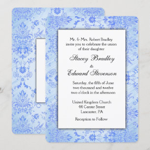 Blue Damask Wedding Uitnodiging
