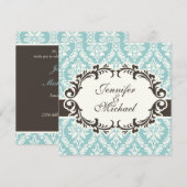 Blue Damask Wedding Uitnodiging (Voorkant / Achterkant)