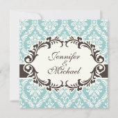 Blue Damask Wedding Uitnodiging (Voorkant)