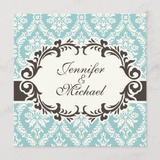 Blue Damask Wedding Uitnodiging