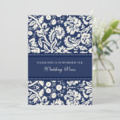 Blue Damask Wedding Vow Renewal Uitnodigingen (Staand voorkant)