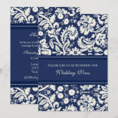 Blue Damask Wedding Vow Renewal Uitnodigingen (Voorkant / Achterkant)