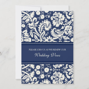 Blue Damask Wedding Vow Renewal Uitnodigingen