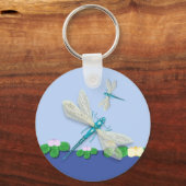 Blue Damselflies boven Water Lily's Sleutelhanger (Voorkant)