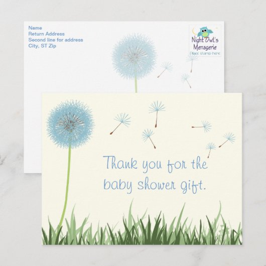 Blue Dandelion Bedankt Briefkaart (Voorkant / Achterkant)